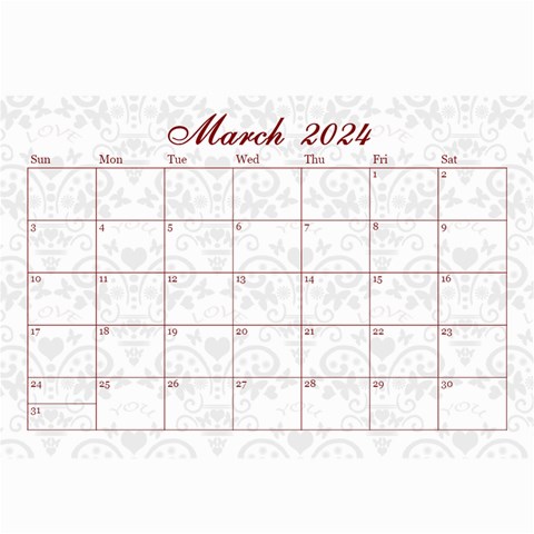 2024 February Start Red Love Heart Calendar By Claire Mcallen Jun 2024