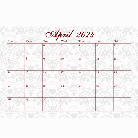 2024 February Start Red Love Heart Calendar By Claire Mcallen Aug 2024