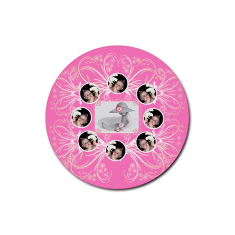 Swirls Pink Round Coaster By Birkie Front