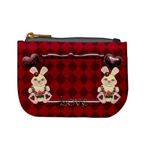 Red Tartan Bunny Love Mini  Coin Purse By Claire Mcallen Front
