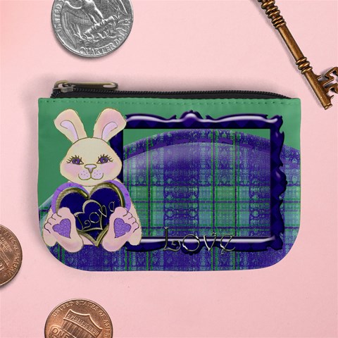 Tartan Love Bunny Blue And Green Mini Coin Purse By Claire Mcallen Front