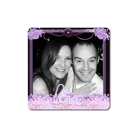 Square Purple Love Magnet By Claire Mcallen Front