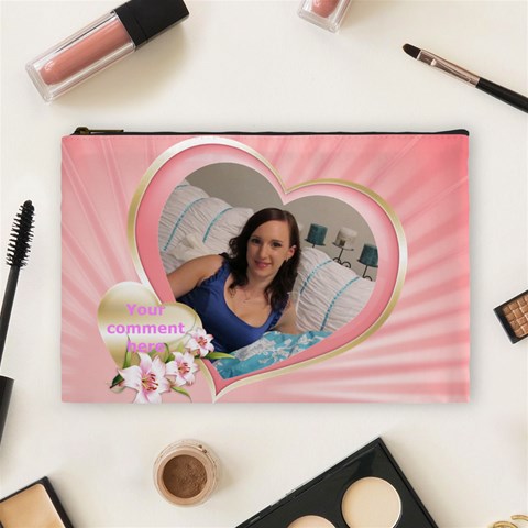 Pink Heart Cosmetic Bag (large) By Deborah Front