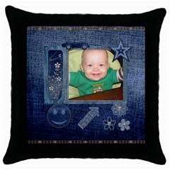 Denim Blue Throw Pillow Case - Throw Pillow Case (Black)