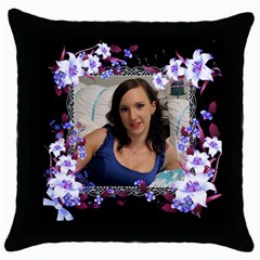 Blue floral throw Pillow - Throw Pillow Case (Black)