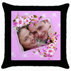 Pink Floral Throw Pillow - Throw Pillow Case (Black)