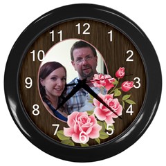 Country rose clock - Wall Clock (Black)