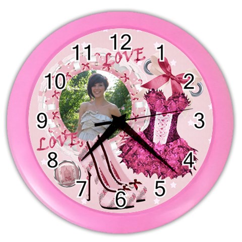 Girly Pink Shoes Wall Clock By Claire Mcallen Front
