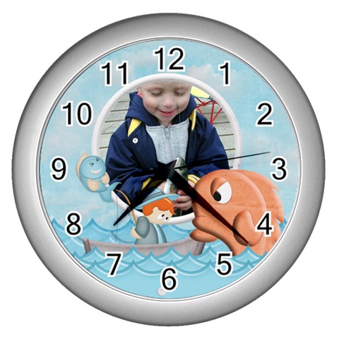 Gone Fishing Silver Wall Clock2 By Spg Front