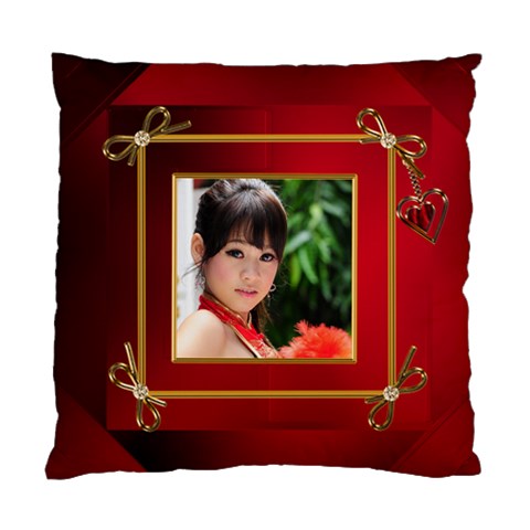 Red And Gold Framed Cushion By Deborah Front