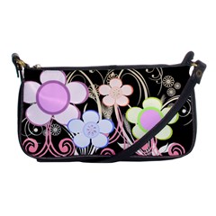 Flower Power Blatck Clutch Purse - Shoulder Clutch Bag