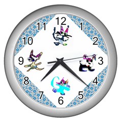 cats and dogs blue clock - Wall Clock (Silver)