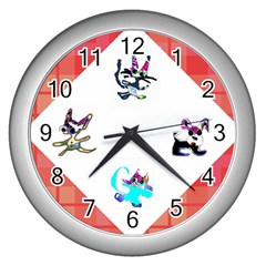 cats and dogs red clock - Wall Clock (Silver)