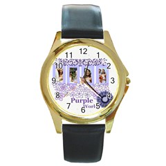 purple - Round Gold Metal Watch purple - Round Gold Metal Watch