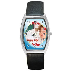 happy life - Barrel Style Metal Watch