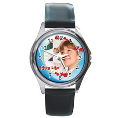 happy life - Round Metal Watch