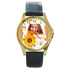 hb - Round Gold Metal Watch