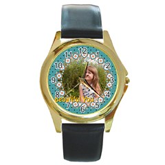 beautiful girl - Round Gold Metal Watch