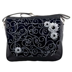 Swirly White Flower Messenger Bag