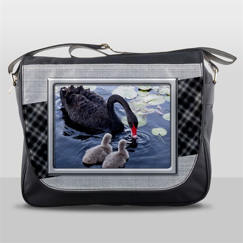 Black And Silver Messenger Bag By Deborah Front