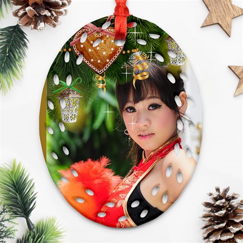 Christmas Wishes Filigree Oval Ornament By Deborah Front