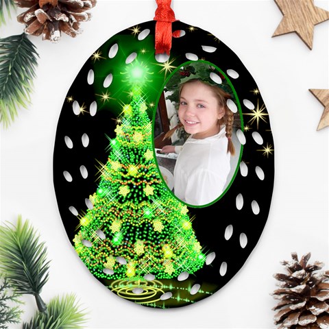 Green Christmas Tree Filigree Oval Ornament By Deborah Front
