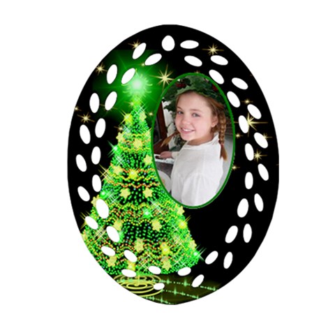 Green Christmas Tree Filigree Oval Ornament By Deborah Front