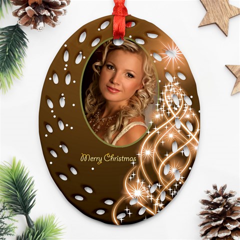 Christmas Filigree Oval Ornament 6 By Deborah Front