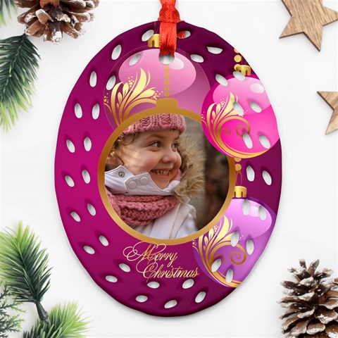 Christmas Filigree Oval Ornament 2 By Deborah Front