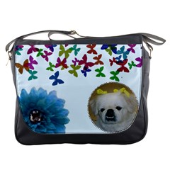 blue flower and Butterflies Messenger Bag blue flower and Butterflies Messenger Bag
