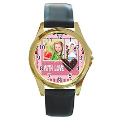 with love - Round Gold Metal Watch