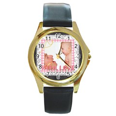 with love - Round Gold Metal Watch