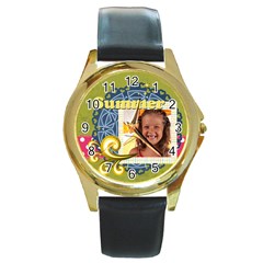 summer - Round Gold Metal Watch