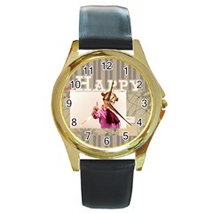 happy day - Round Gold Metal Watch