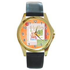 hello - Round Gold Metal Watch