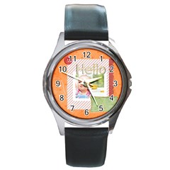 hello - Round Metal Watch