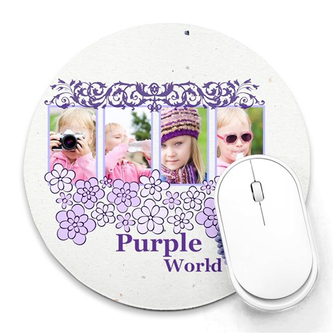 Purple World By Joely 8 x8  Round Mousepad - 1