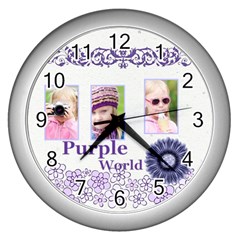 purple world - Wall Clock (Silver)