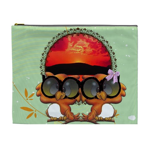 Owl Couple Cosmetic Bag Large By Kim Blair Front