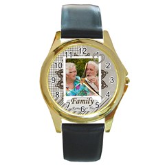 family - Round Gold Metal Watch