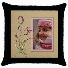 Tulip Throw Pillow in Pink - Throw Pillow Case (Black)