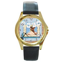 swim - Round Gold Metal Watch