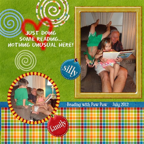 Kids Reading With Paw 12 x12  Scrapbook Page - 1