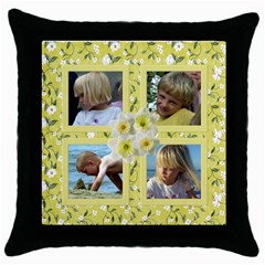 Yellow floral throw Pillow - Throw Pillow Case (Black)