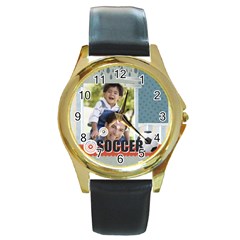 soccer - Round Gold Metal Watch