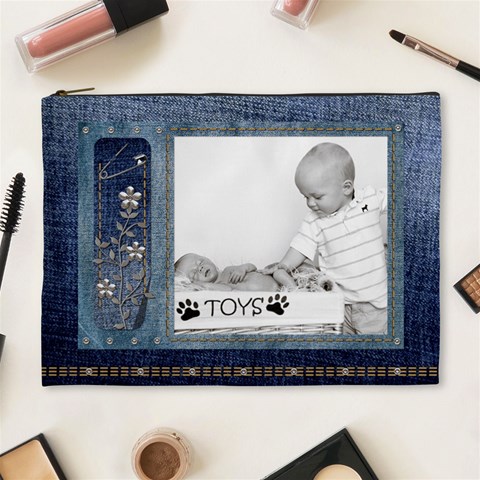 Pretty Denim Xl Cosmetic Bag By Lil Front