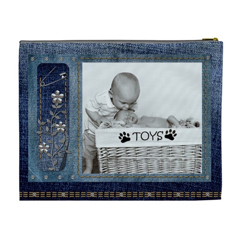 Pretty Denim Xl Cosmetic Bag By Lil Back