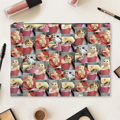 Cute Cat Xlarge Cosmetic Case By Leandra Jordan Front