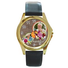 thank - Round Gold Metal Watch