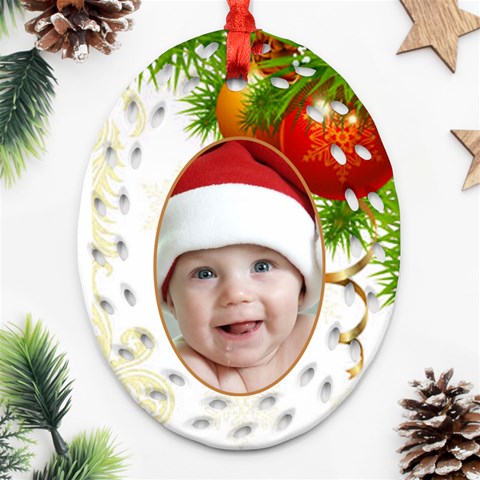 Christmas Oval Filigree Ornament (2 Sided) By Deborah Front